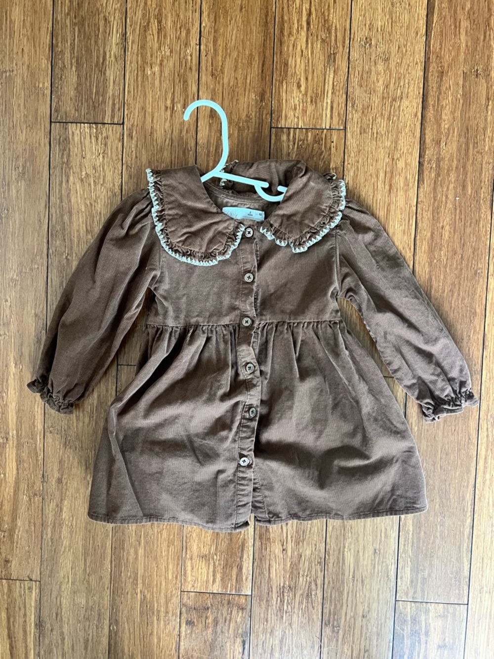 ZARA Button-Front Corduroy Dress with Ruffle Collar